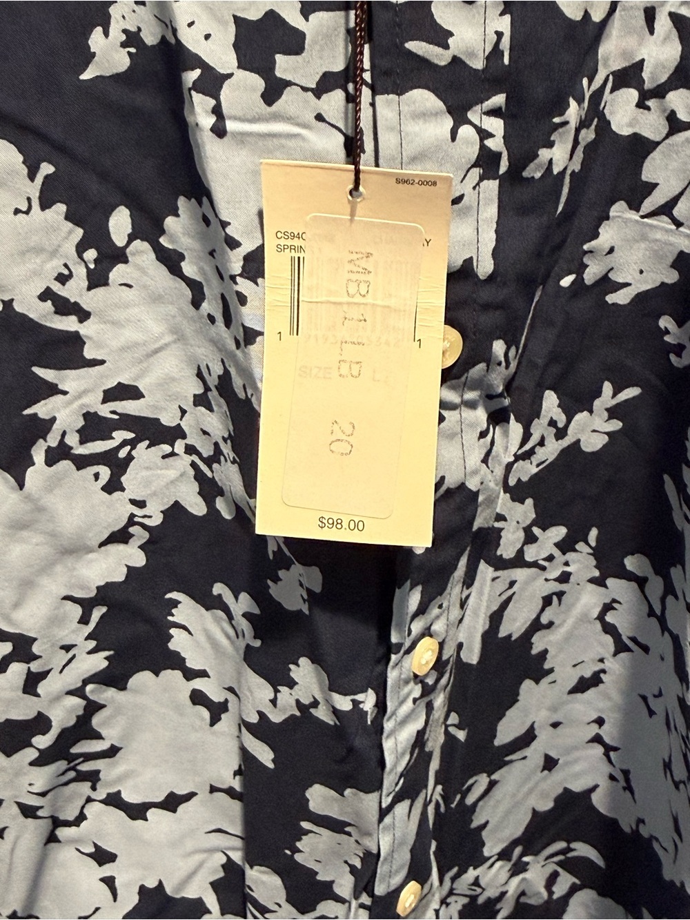 NWT Michael Kors Navy and Light Blue Floral Button-Up Shirt - Picture 4 of 4
